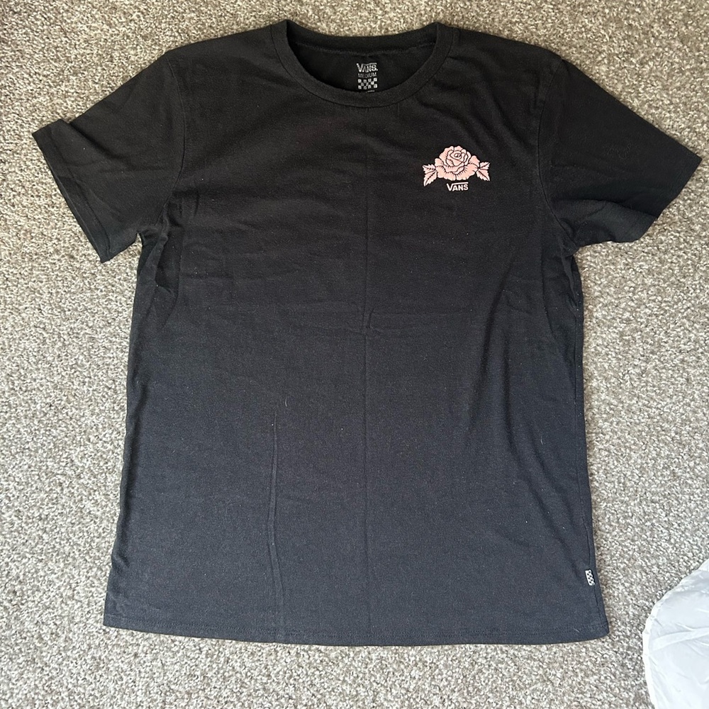 Vans Black Tee with Pink Rose